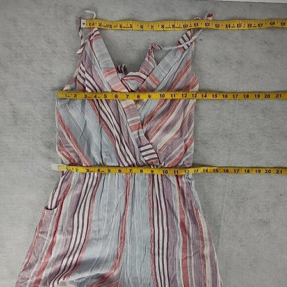 Addie Women's Red Pastel Striped Spaghetti Strap 2 Pocket Romper Size Medium - Picture 8 of 13